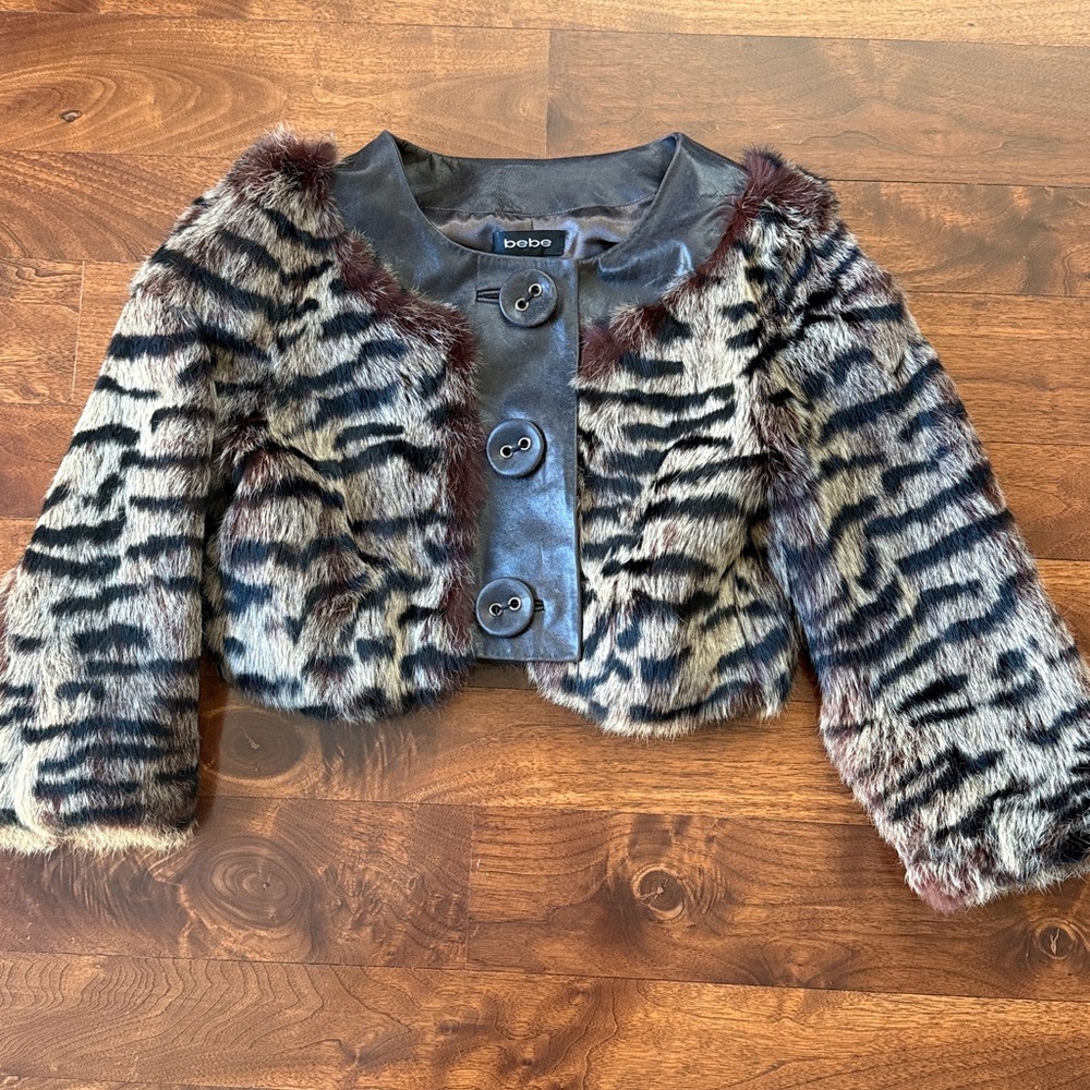 Bebe Animal Print  Fur cropped jacket